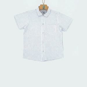 Shirt C/C S/S - White With Navy Blue Checks-27946