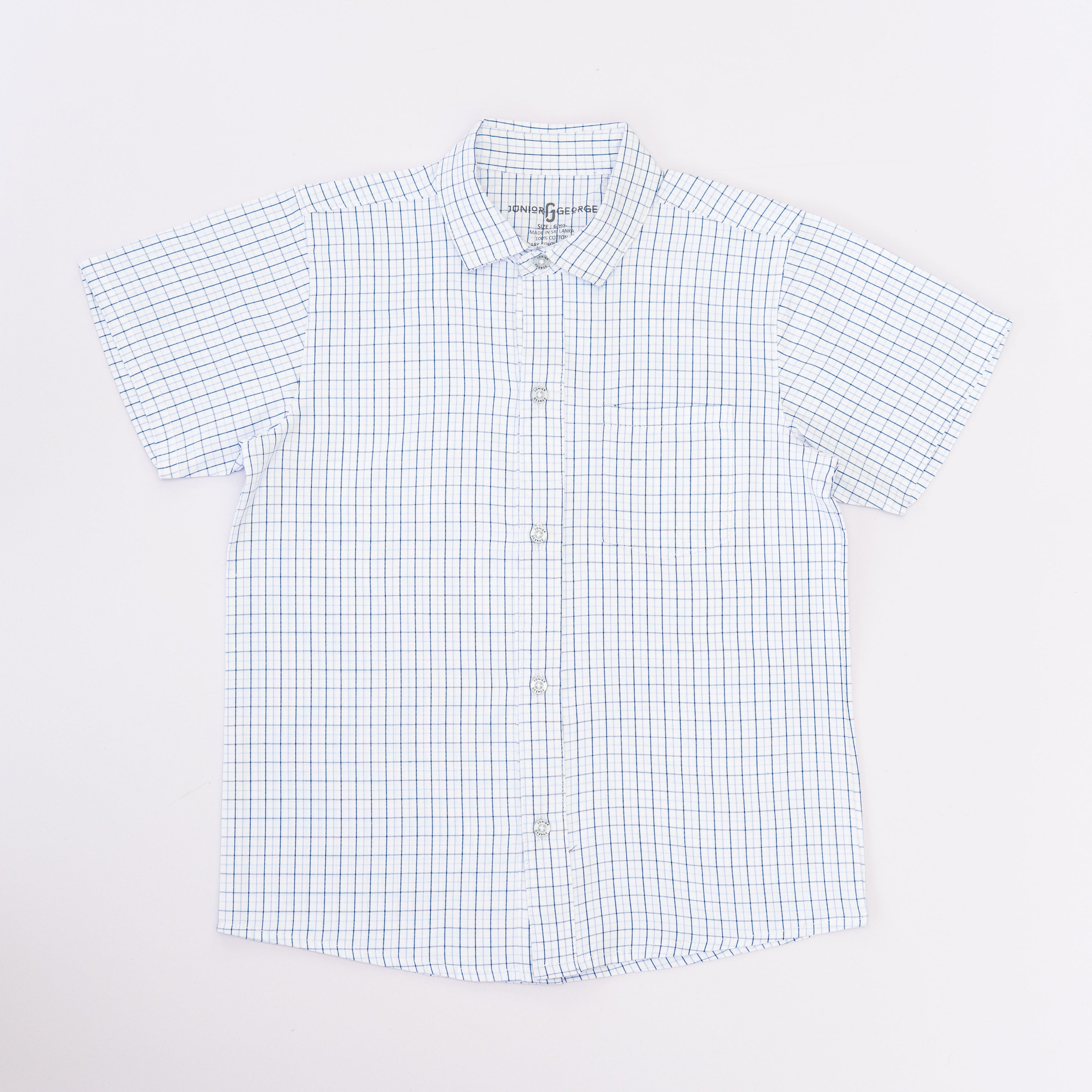 Shirt C/C S/S - White With Navy Blue Checks-27946