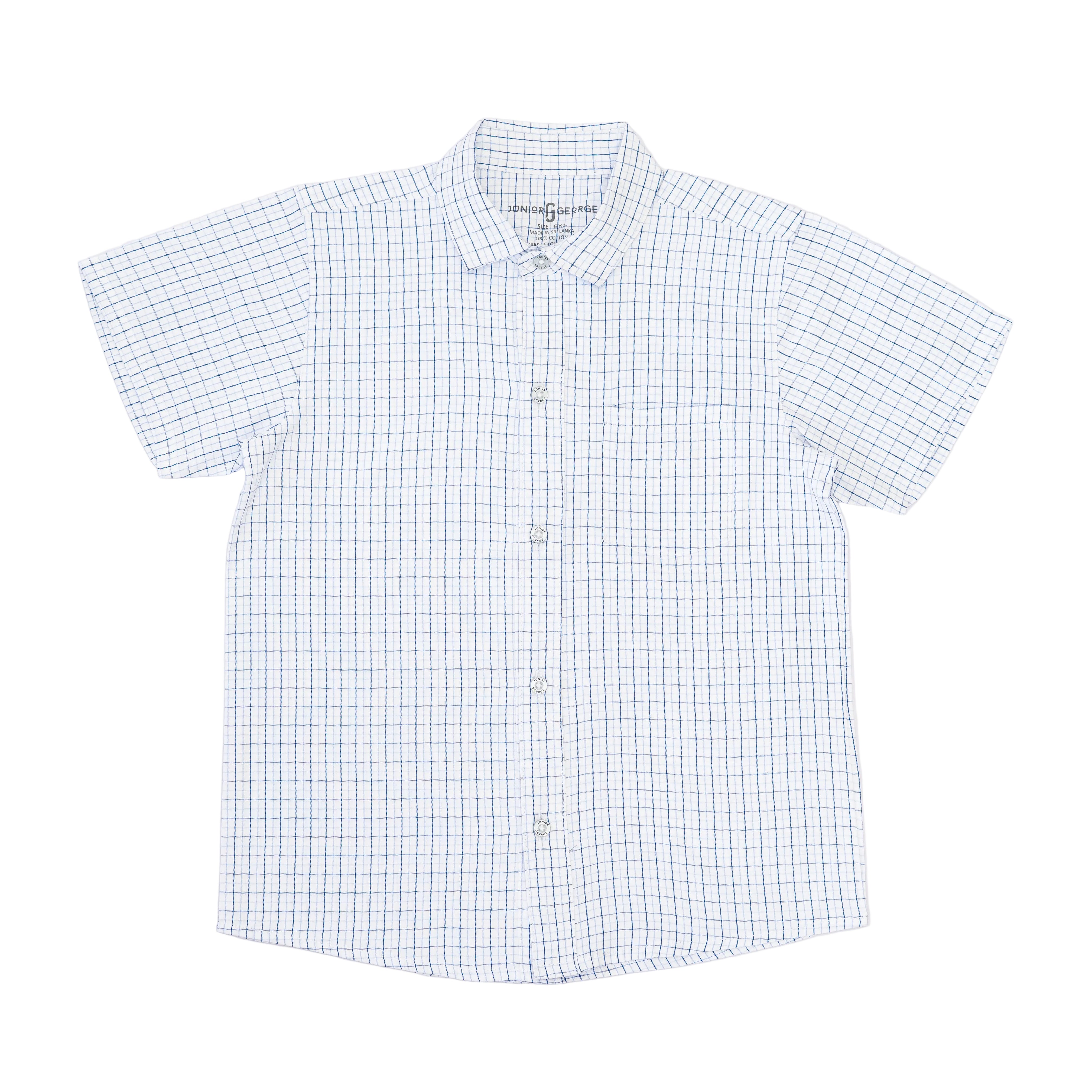 Shirt C/C S/S - White With Navy Blue Checks-27946