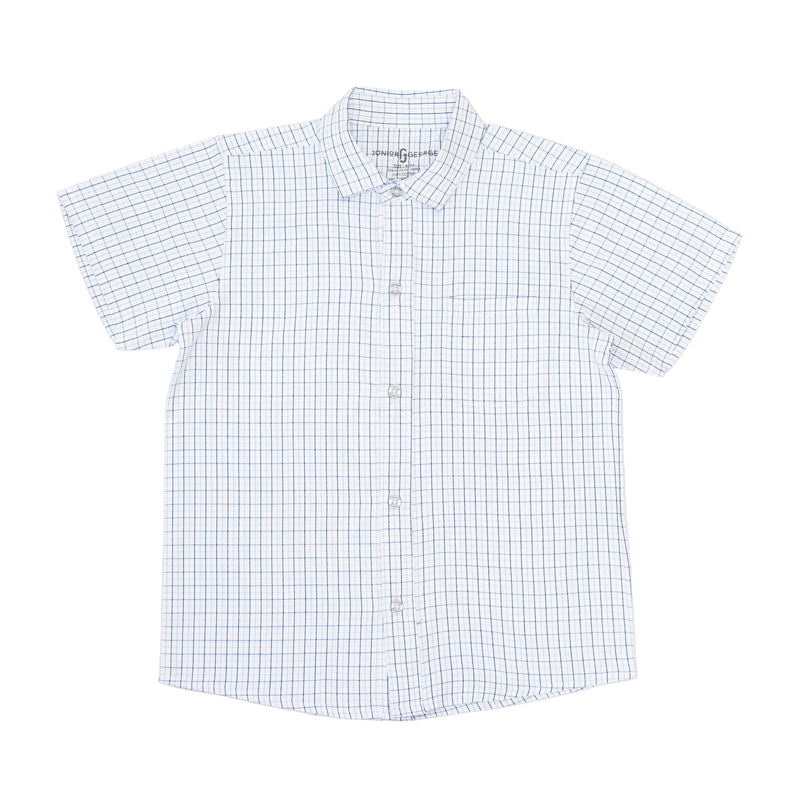 Shirt C/C S/S - White With Navy Blue Checks-27946