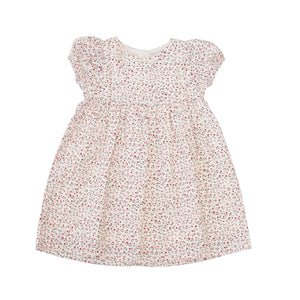 Dress Frill Sleeve - Off White With Small Pink Flowers-27959