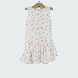 Dress Double Frill White - Pink Flowers Printed-27969