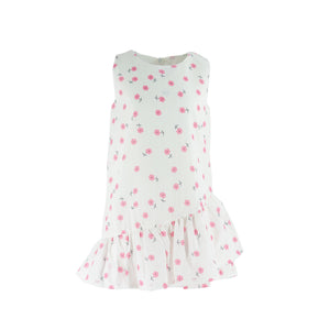 Dress Double Frill White - Pink Flowers Printed-27969