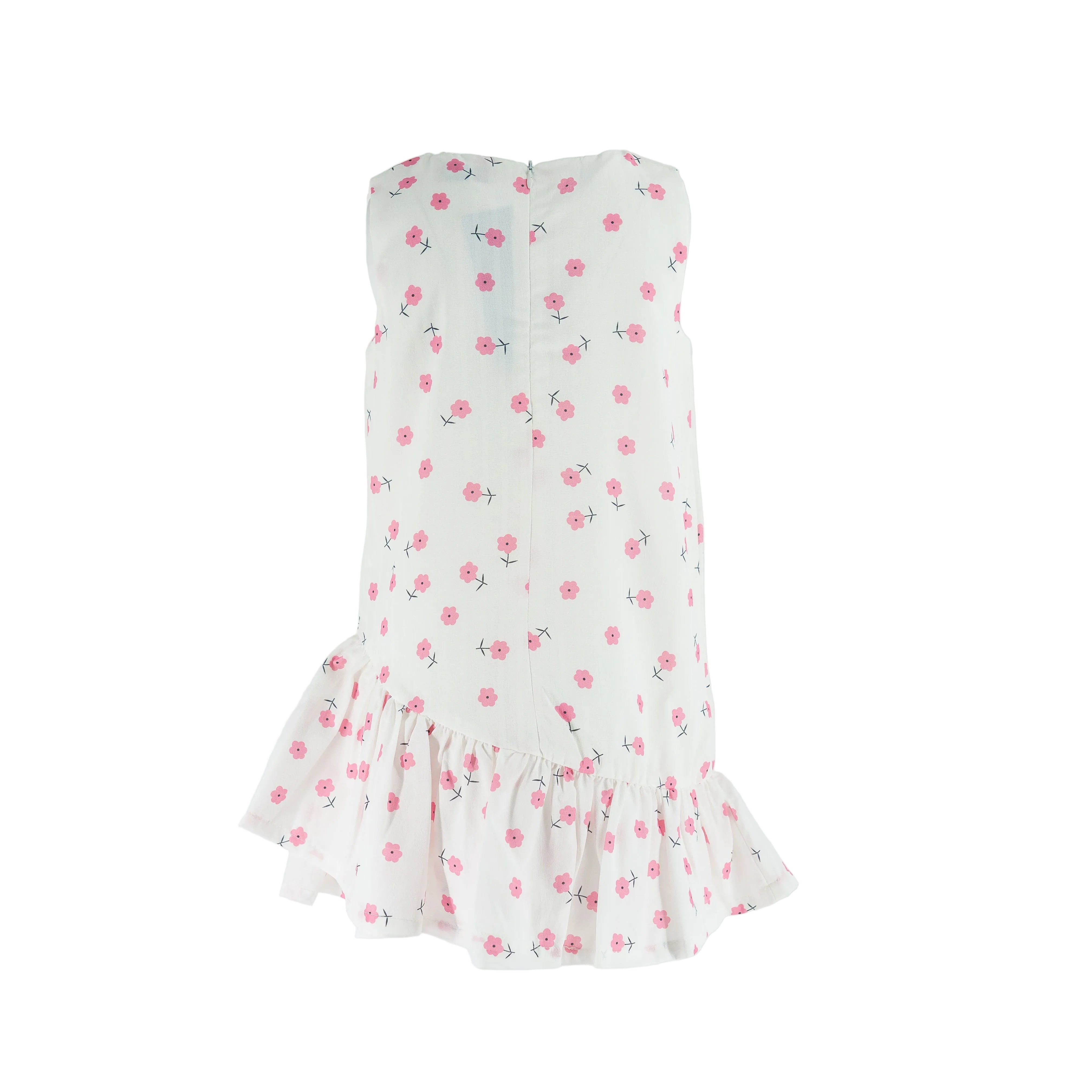 Dress Double Frill White - Pink Flowers Printed-27969