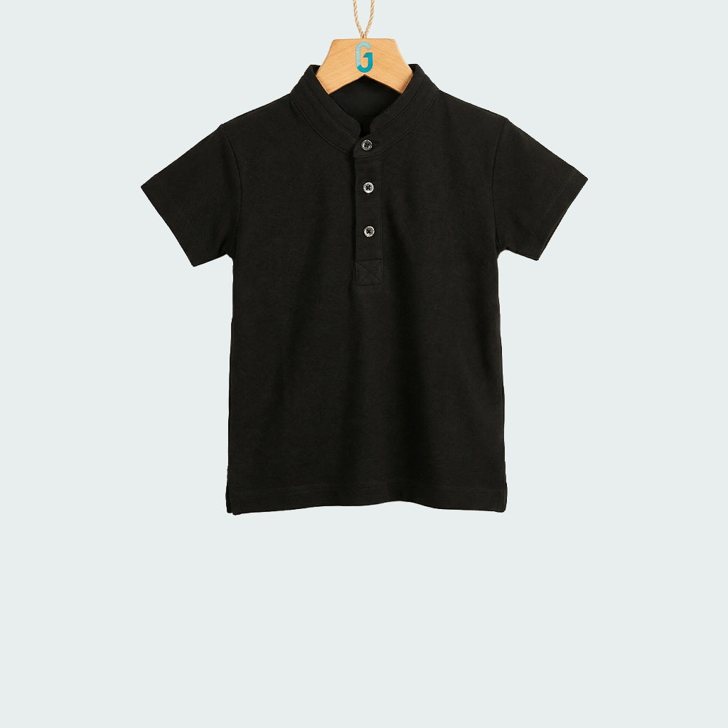 T Shirt Chinese Collar - Black-27985