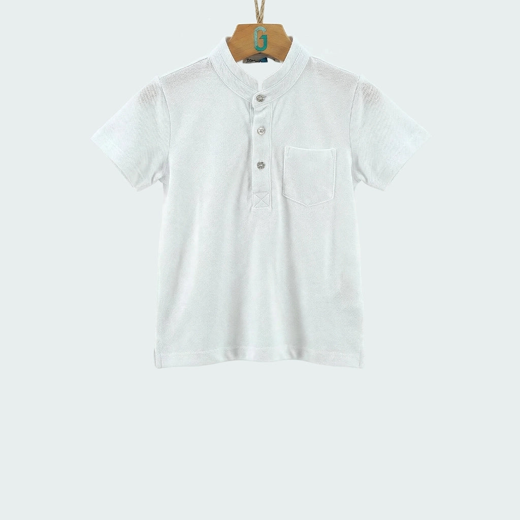 Chinese Collar T Shirt - White-27986