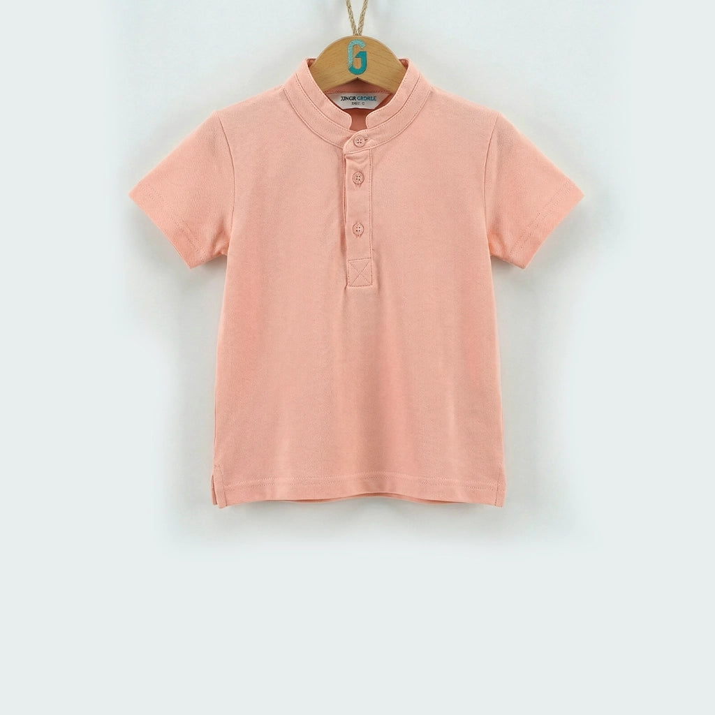 Chinese Collar T shirt - Pink-27987