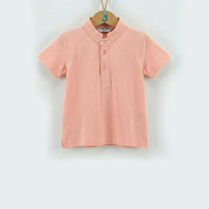 Chinese Collar T shirt - Pink-27987