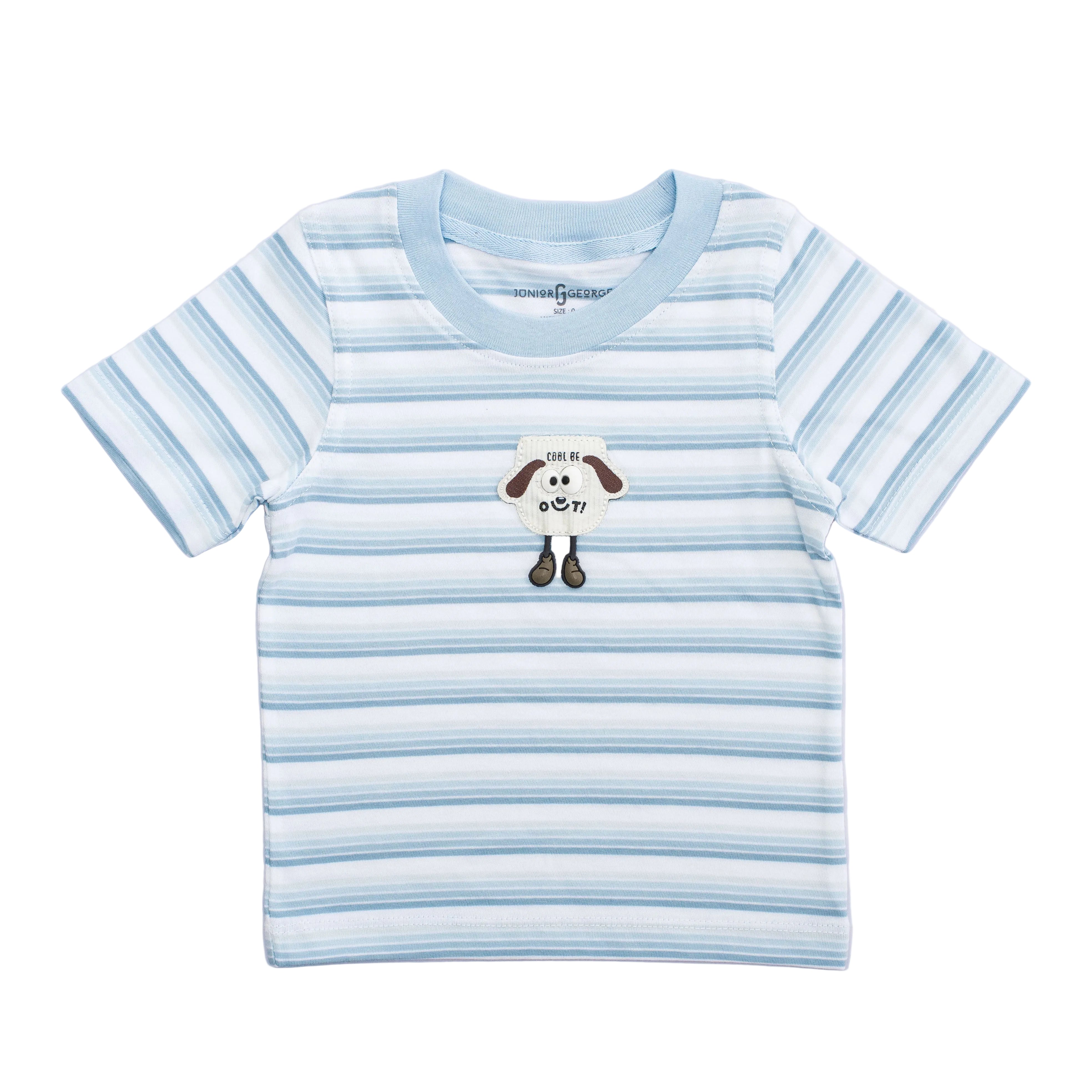Crewneck Dog Badge With Legs - White And Light Blue stripes-27990