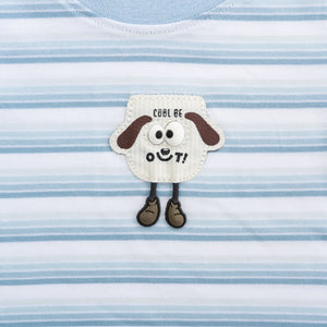 Crewneck Dog Badge With Legs - White And Light Blue stripes-27990
