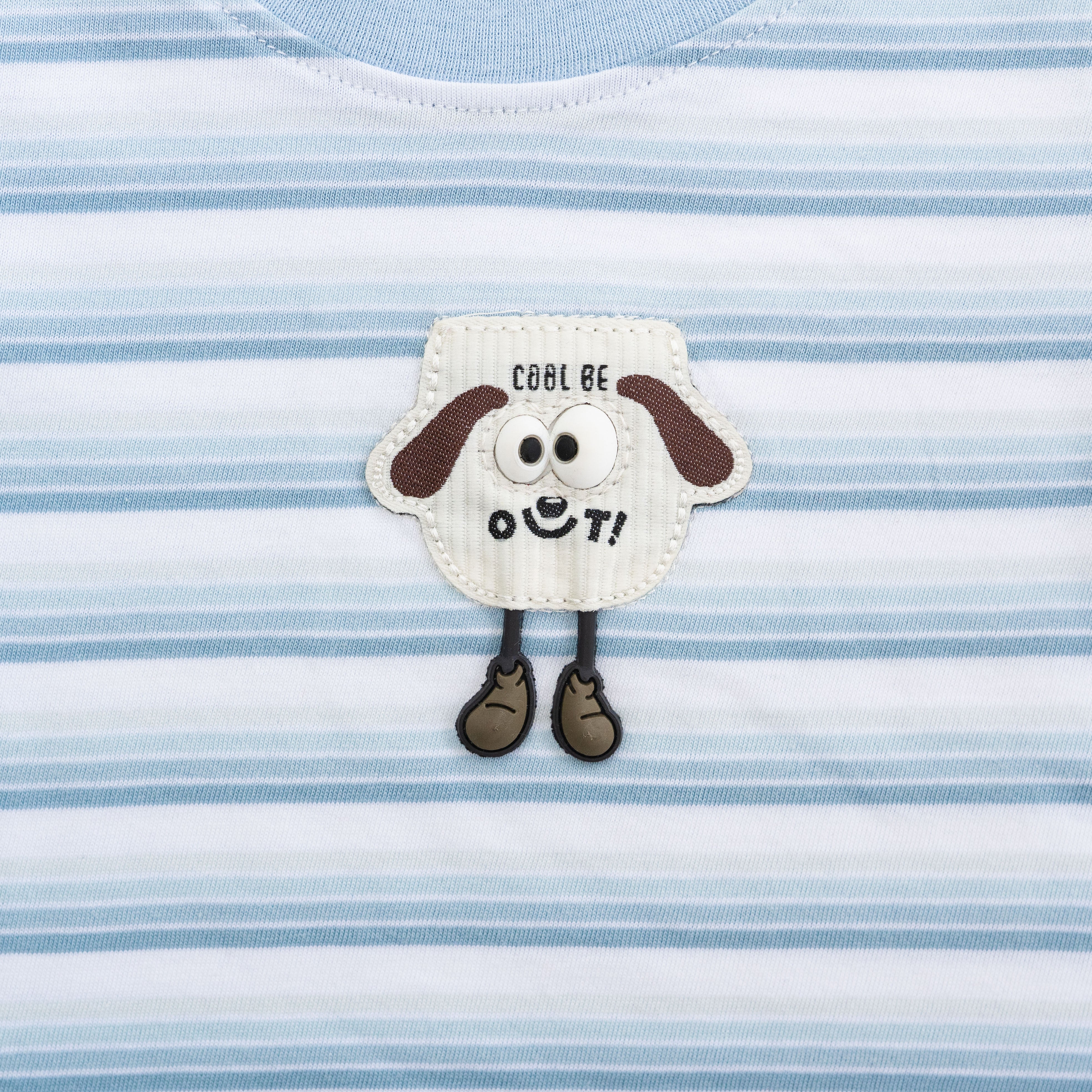 Crewneck Dog Badge With Legs - White And Light Blue stripes-27990