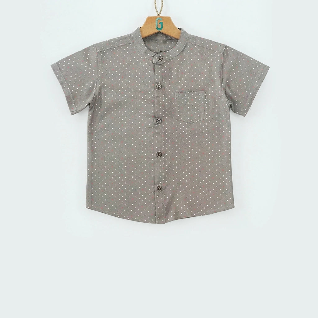 Shirt Chinese Collar - Grey With Red and White Dots-28019