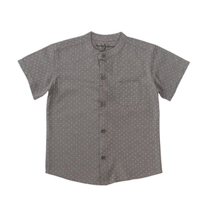 Shirt Chinese Collar - Grey With Red and White Dots-28019