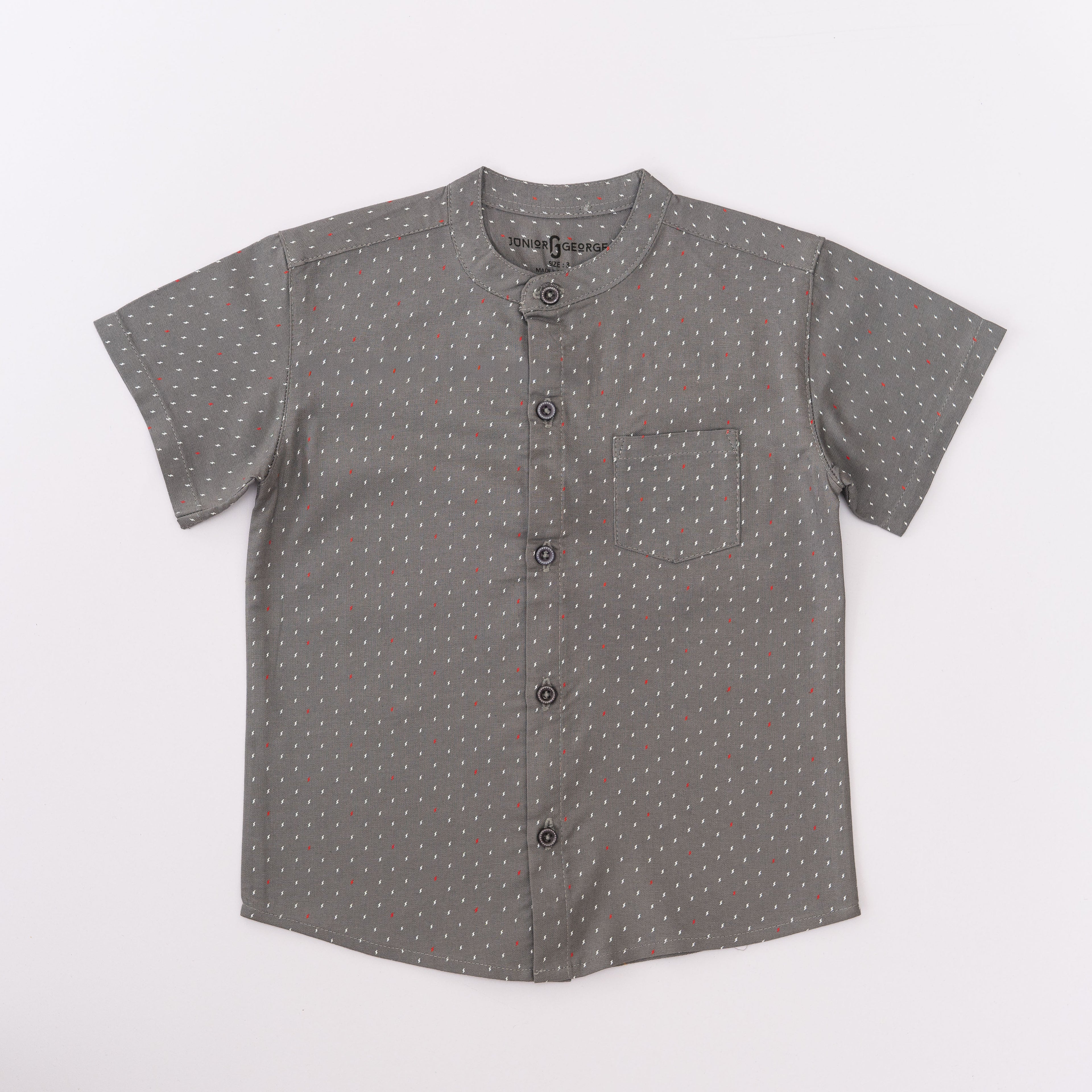 Shirt Chinese Collar - Grey With Red and White Dots-28019