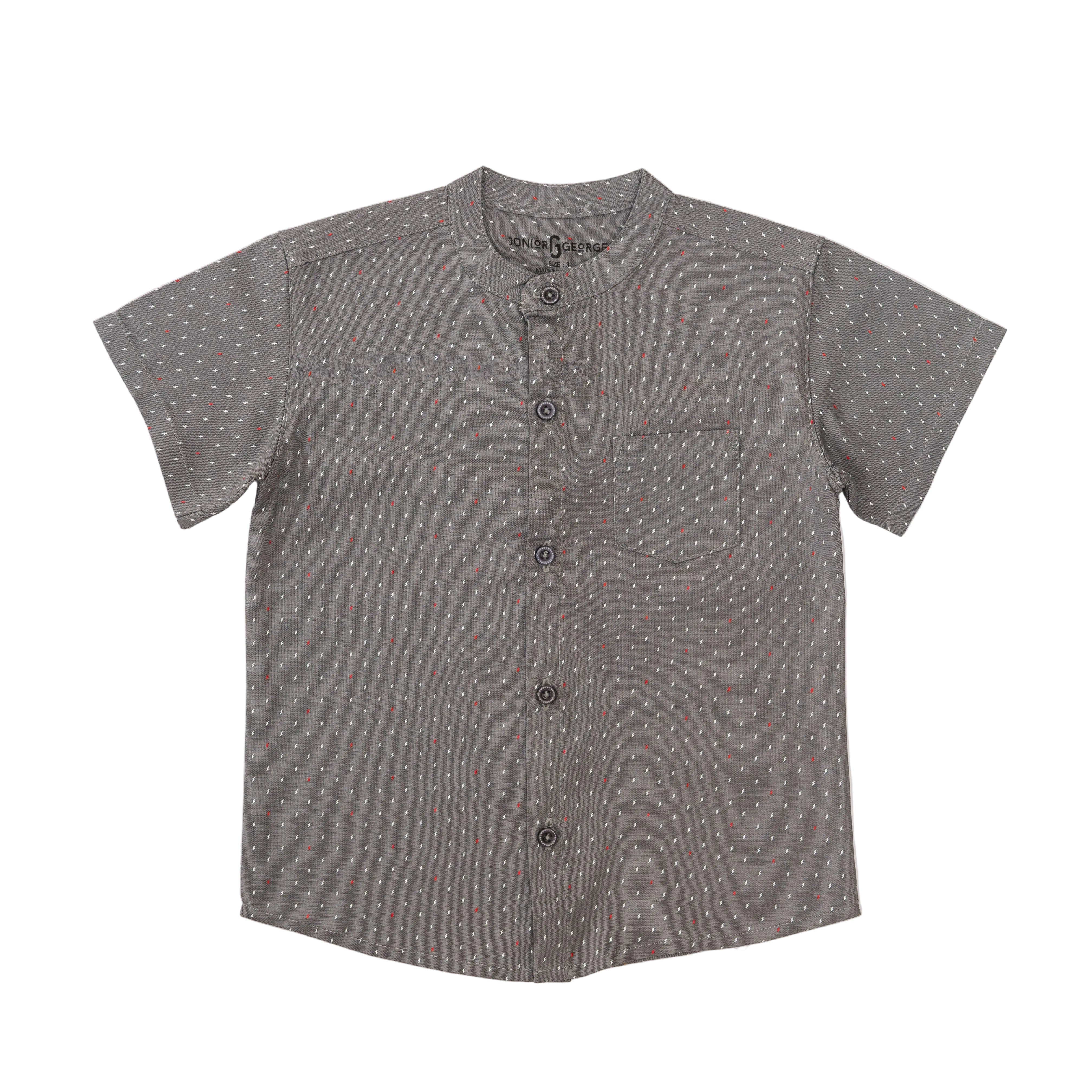 Shirt Chinese Collar - Grey With Red and White Dots-28019