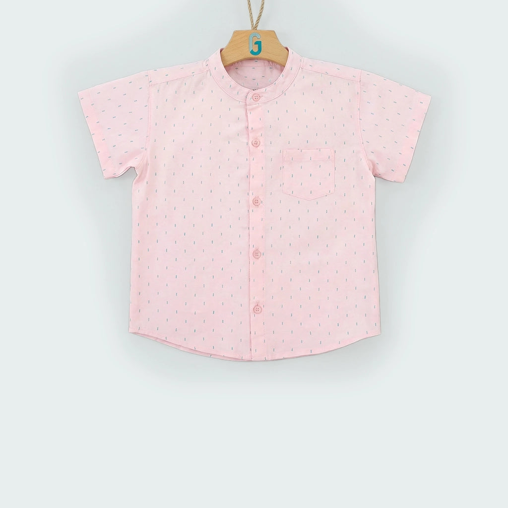 Shirt Chinese Collar - Pink With Mint Green Print-28020