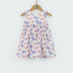 Dress Off White With Purple Butterfly Print-28023