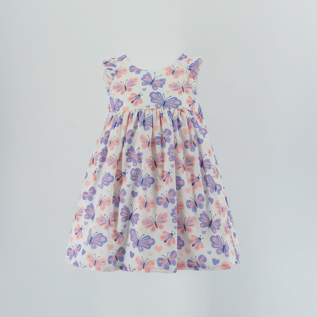 Dress Off White With Purple Butterfly Print-28023
