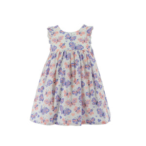 Dress Off White With Purple Butterfly Print-28023