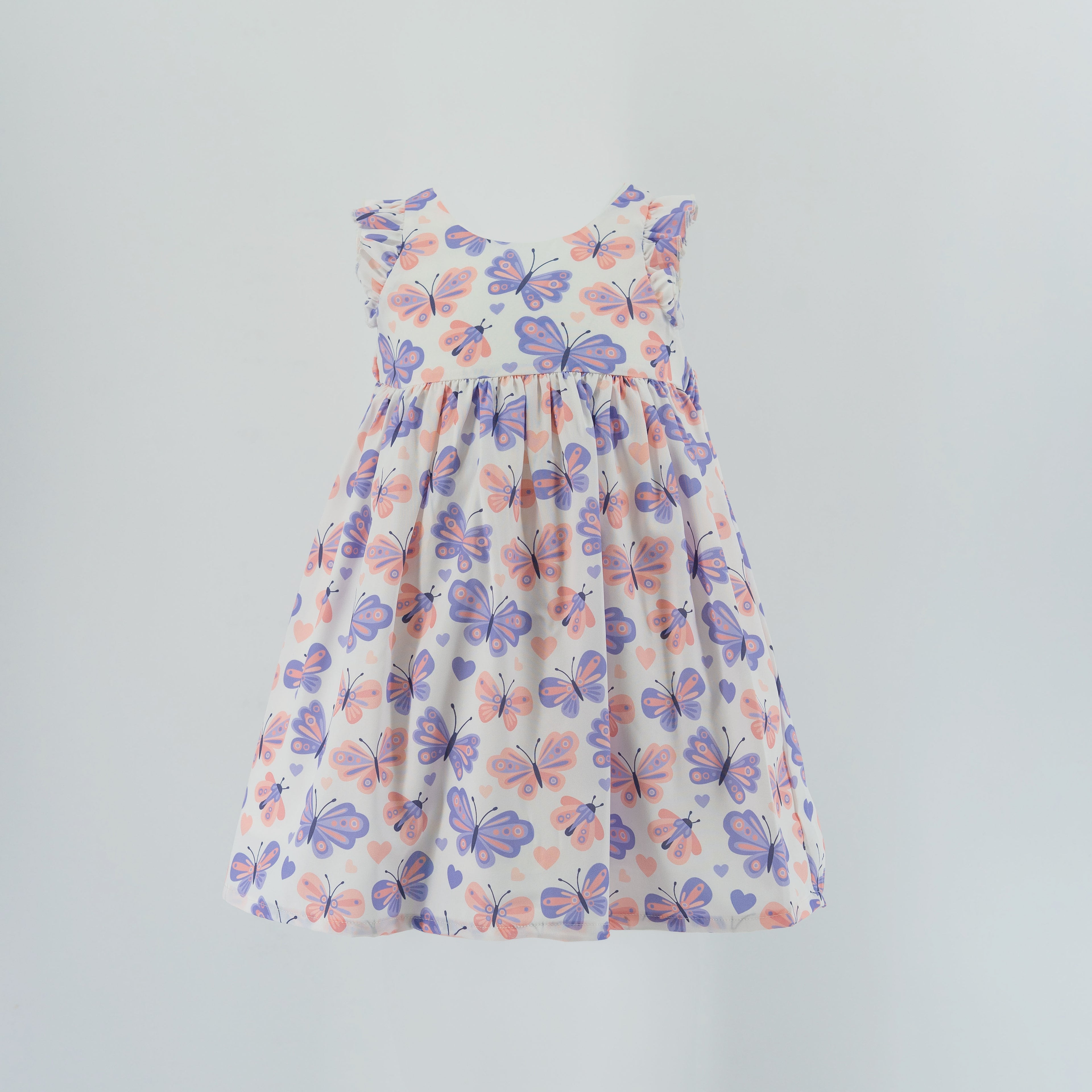 Dress Off White With Purple Butterfly Print-28023