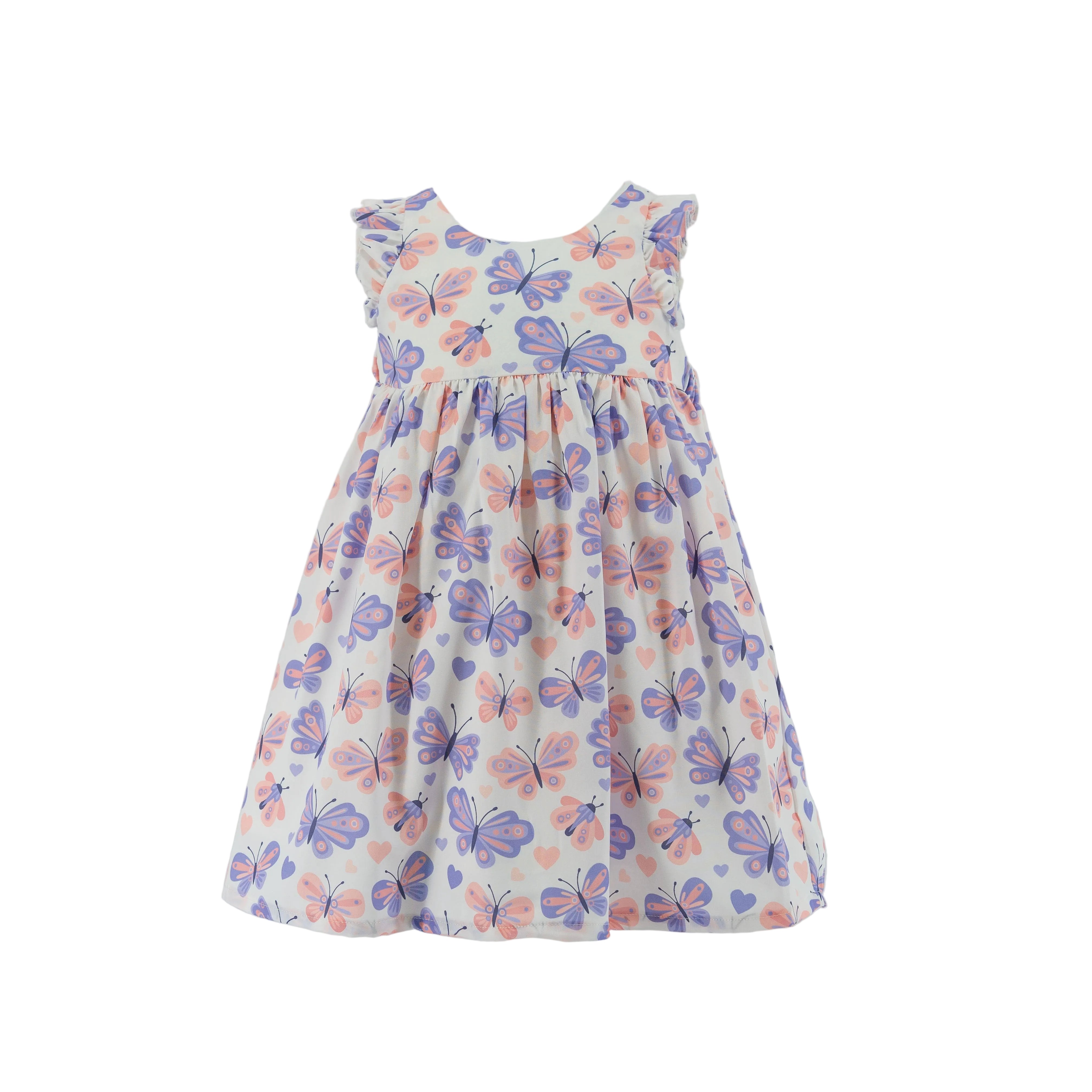 Dress Off White With Purple Butterfly Print-28023