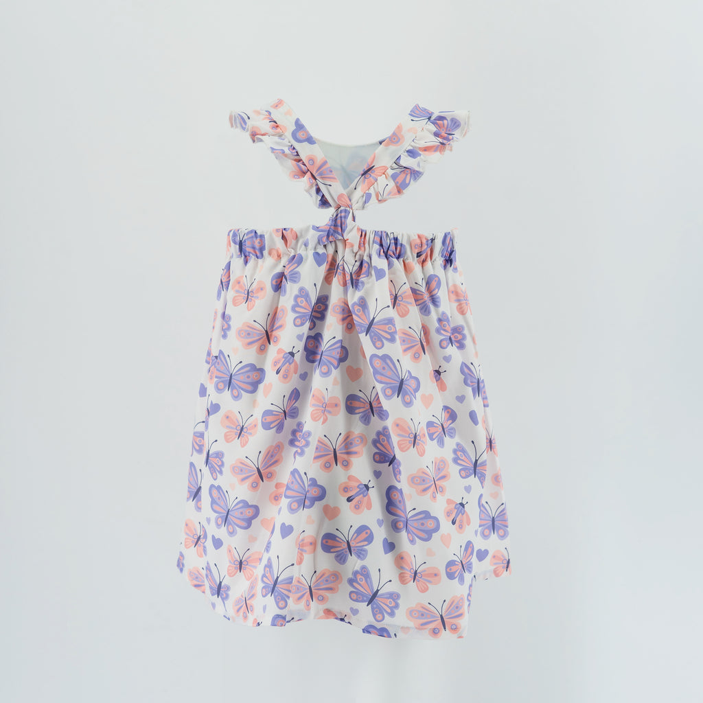 Dress Off White With Purple Butterfly Print-28023