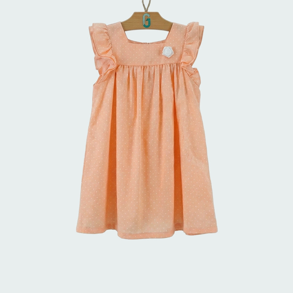 Dress Pink With White Dots And White Flower Attached-28027