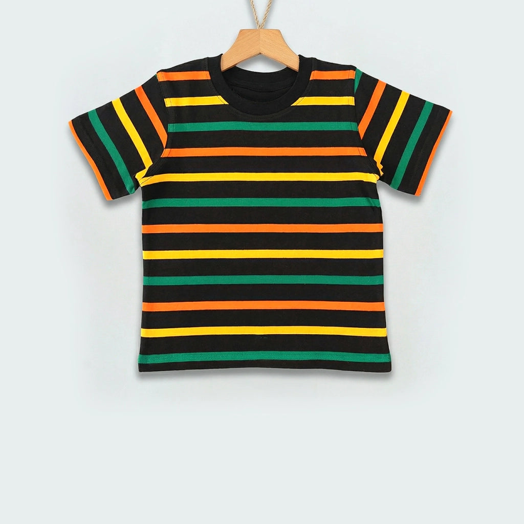 Crewneck Stripes -  Black With Multi Colour Stripes-28031