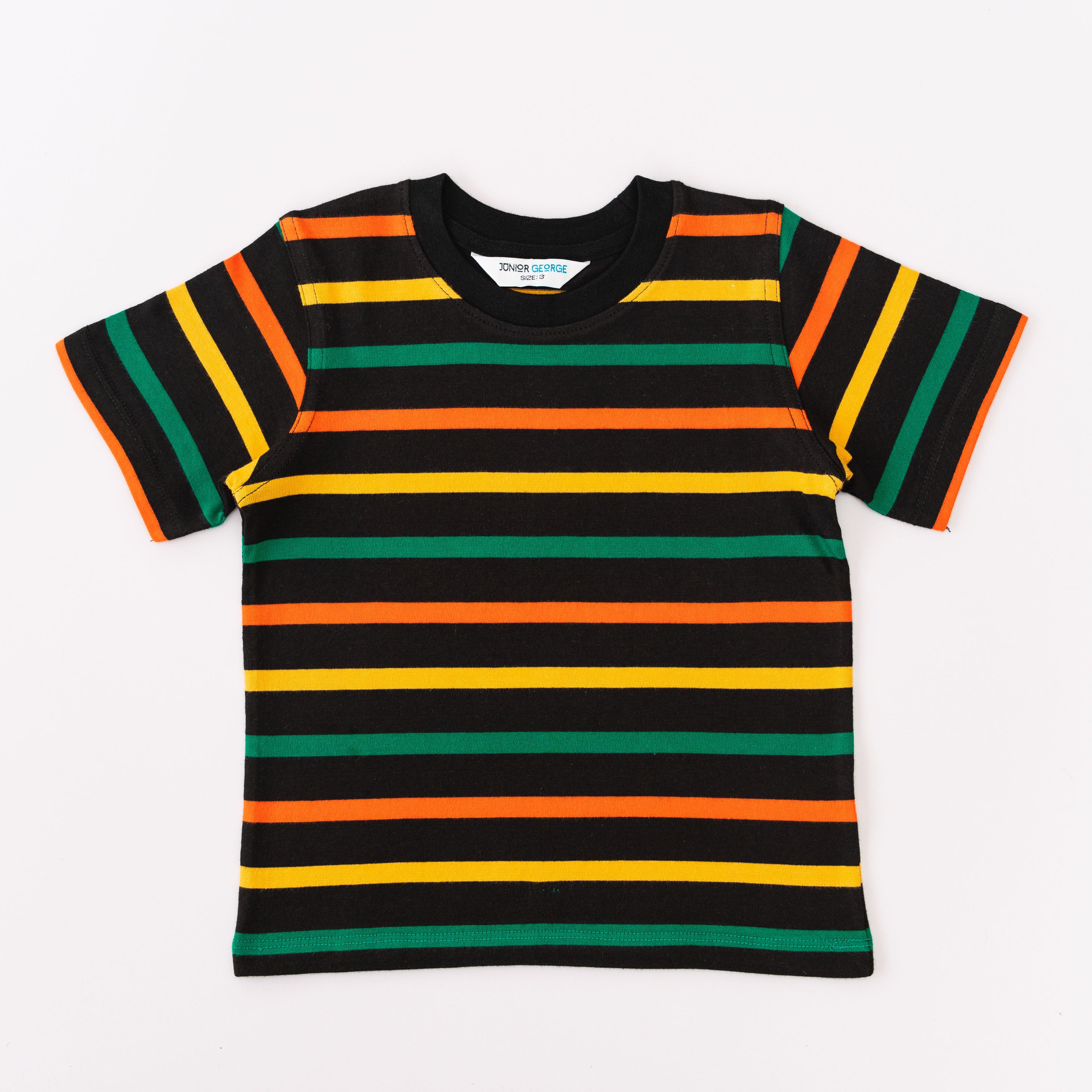 Crewneck Stripes -  Black With Multi Colour Stripes-28031