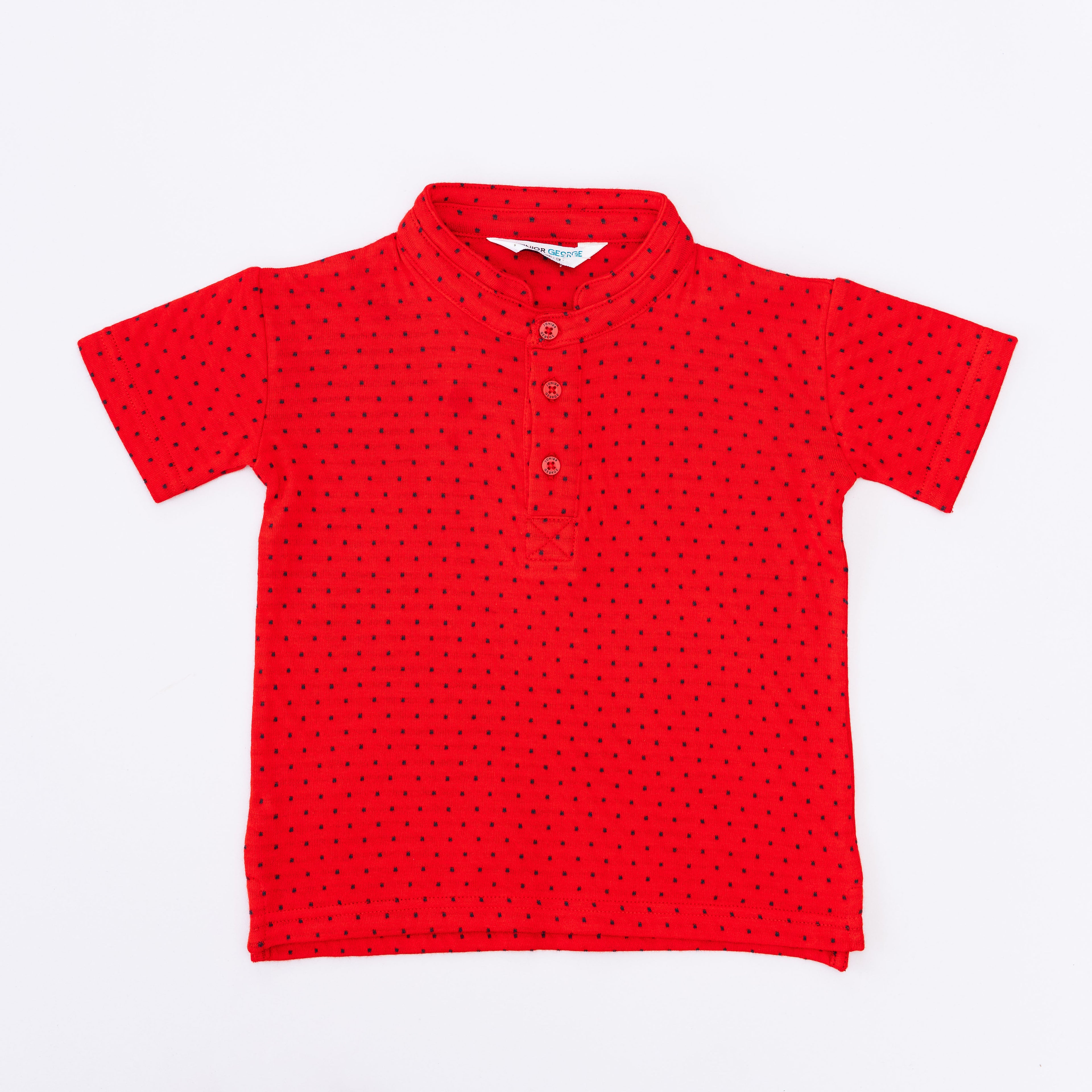 Chinese Collar Tee - Red and Navy Blue Dots-28038