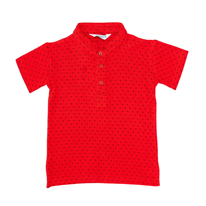 Chinese Collar Tee - Red and Navy Blue Dots-28038