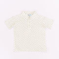 Chinese Collar T shirt - White With Navy Blue Dots-28045