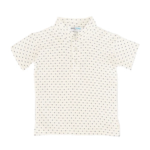 Chinese Collar T shirt - White With Navy Blue Dots-28045