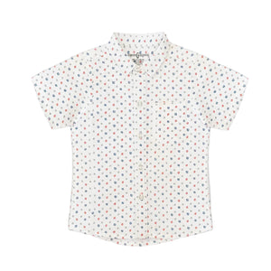 Chinese Collar T shirt - White With Navy Blue Dots-28045
