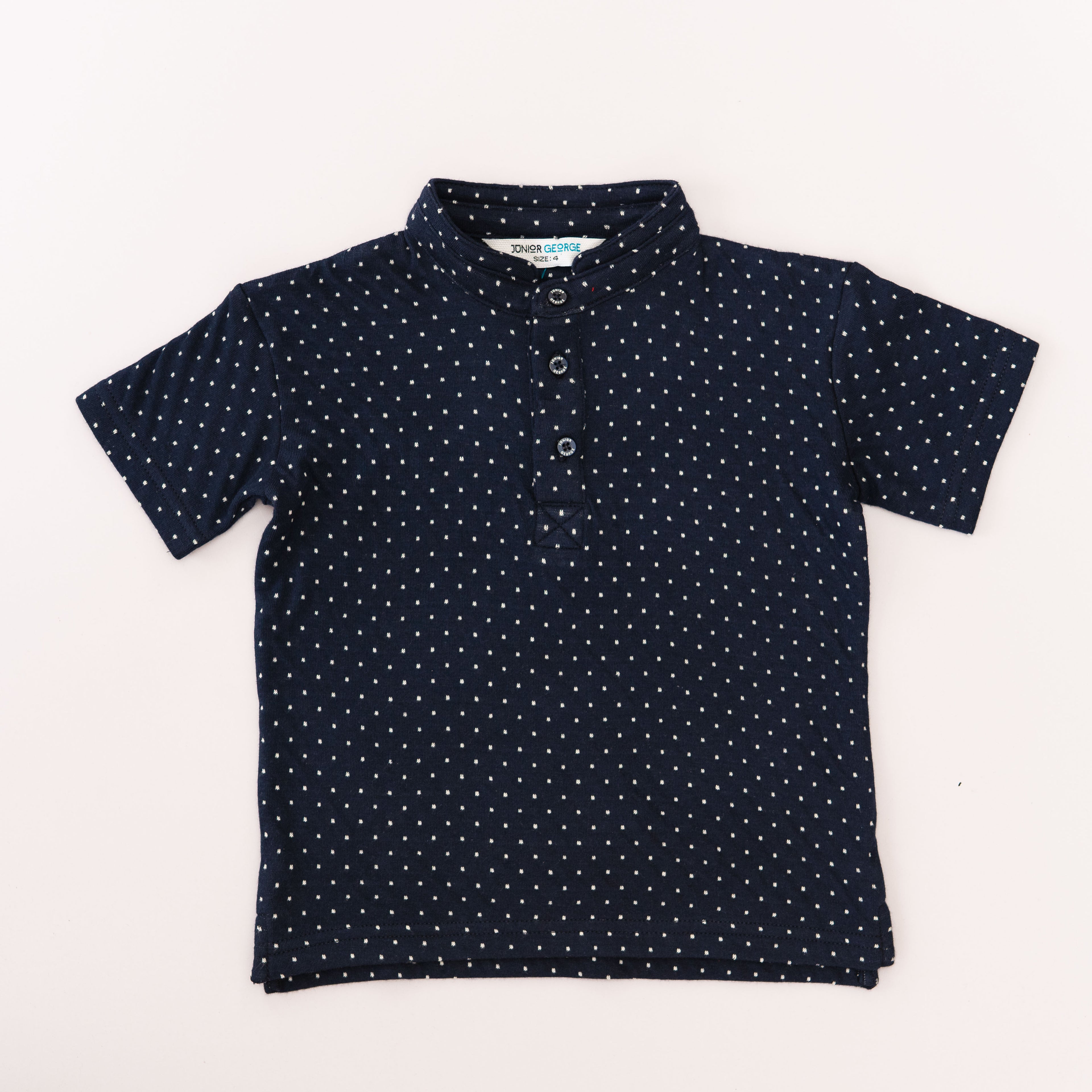 Chinese Collar T Shirt - Navy Blue With White Dots-28065