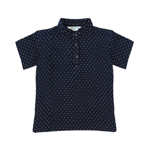 Chinese Collar T Shirt - Navy Blue With White Dots-28065
