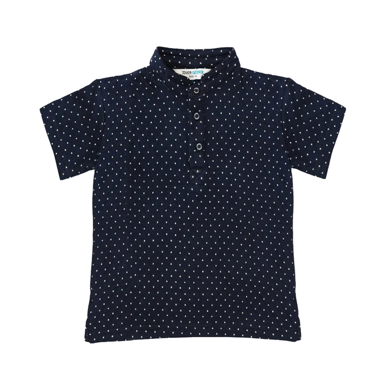 Chinese Collar T Shirt - Navy Blue With White Dots-28065