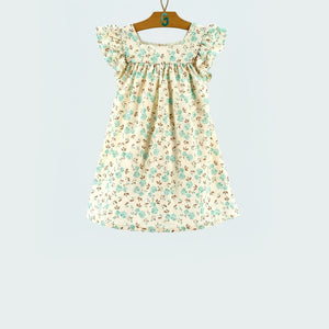 Dress off White with Mint Green Flowers  - 281100