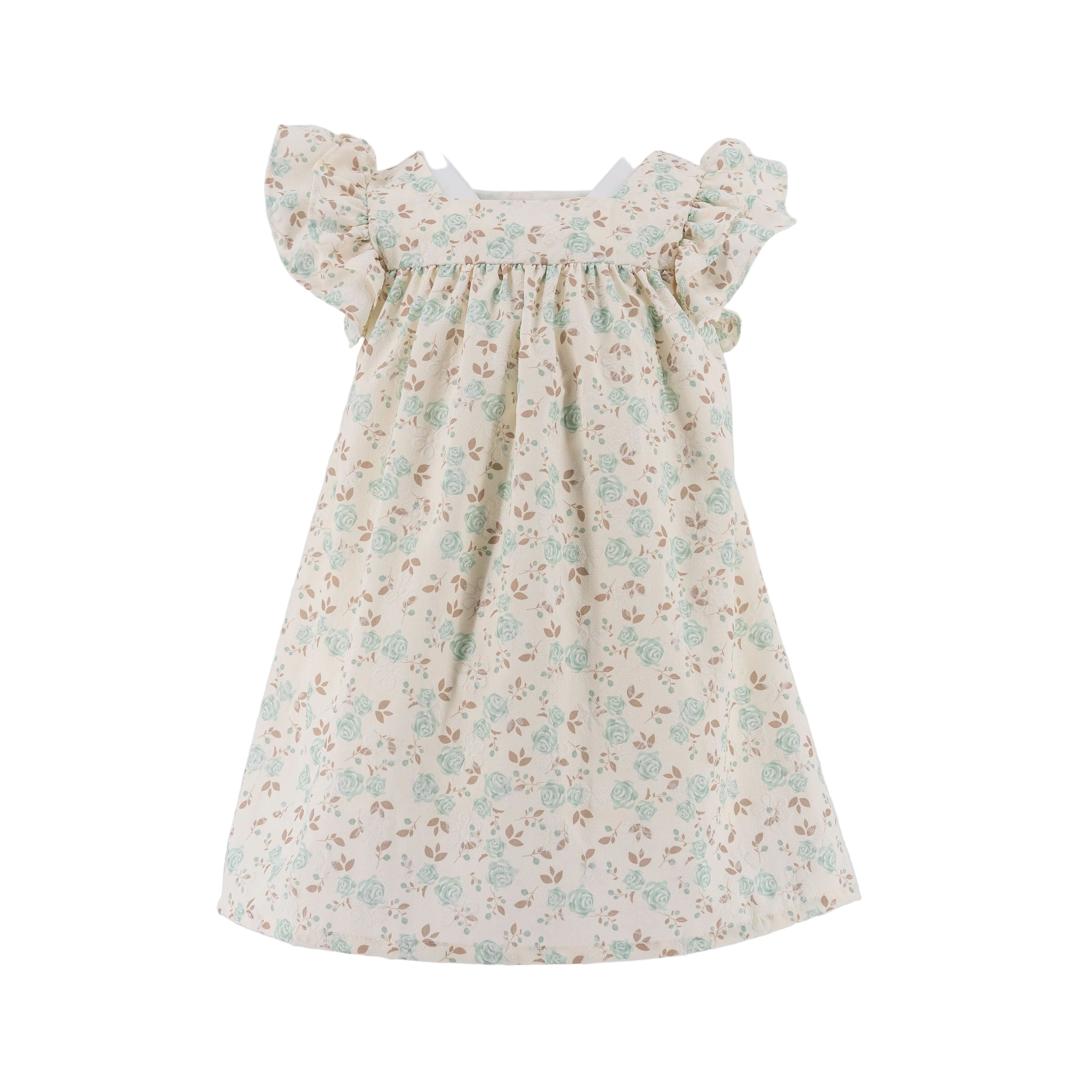 Dress off White with Mint Green Flowers  - 281100