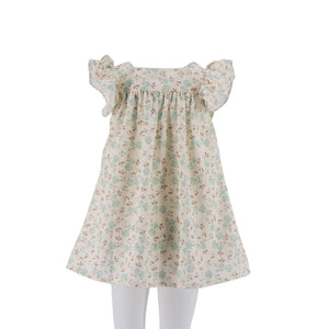 Dress off White with Mint Green Flowers  - 281100