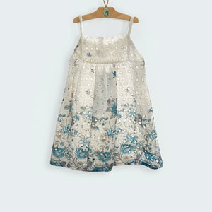 28137-dress off white blue cotton
