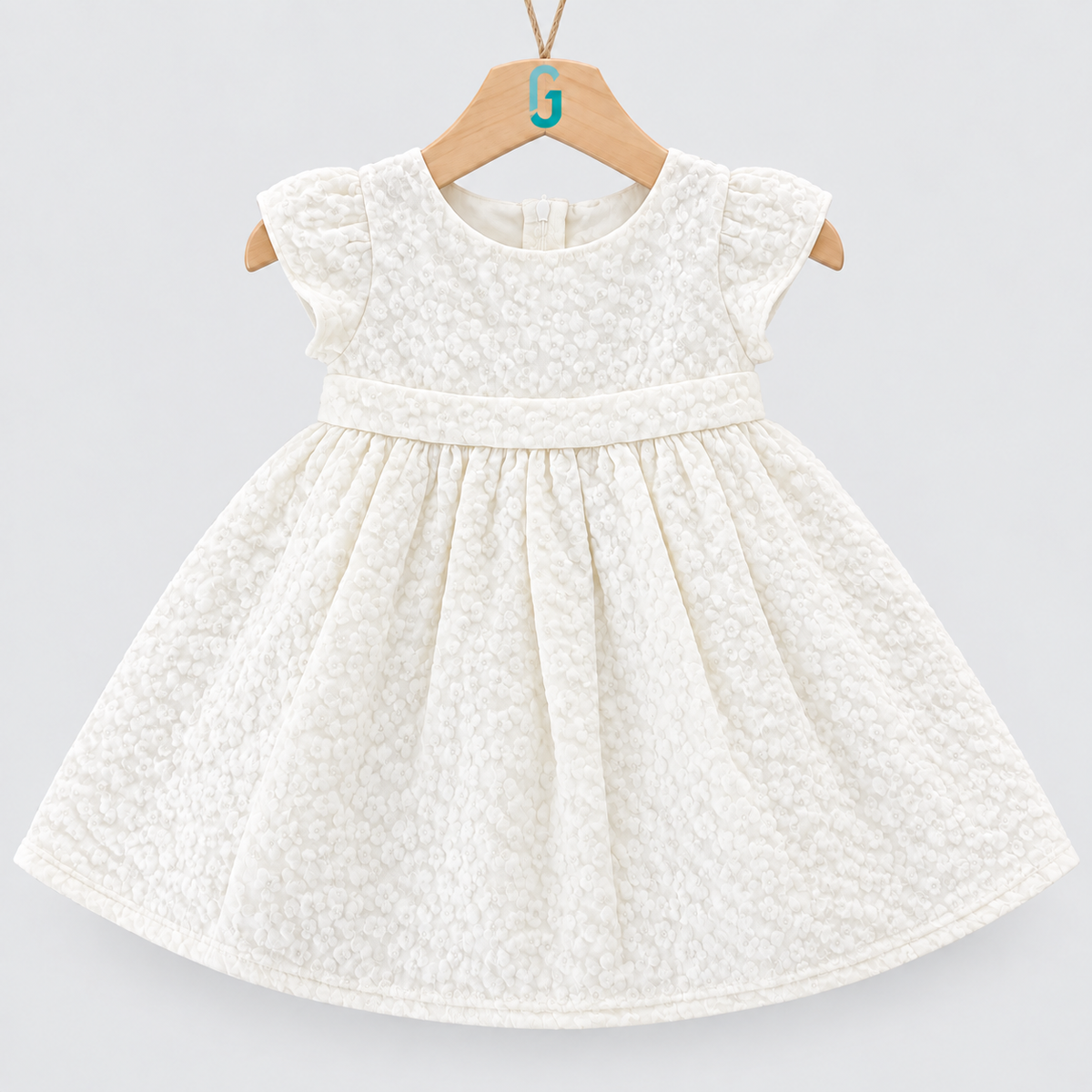 28219 - Dress Cream Flowers Embossed