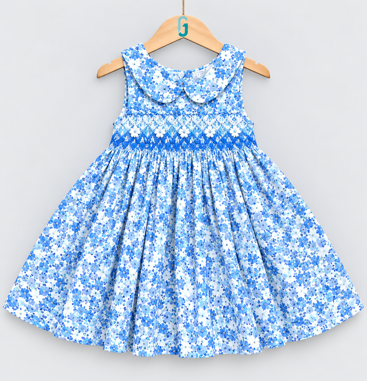 28214 - Dress Smocking With Blue Flowers