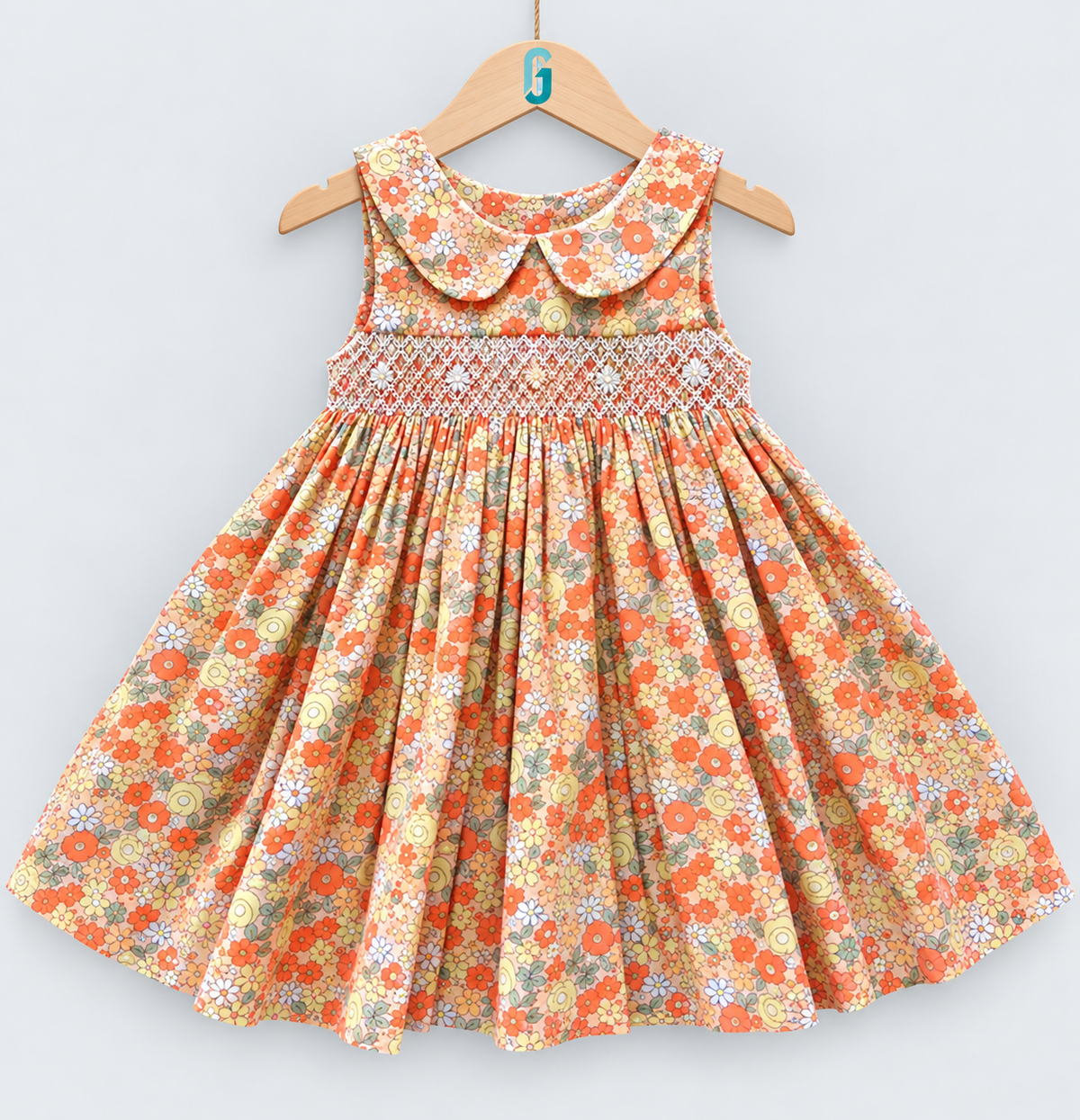 28236 - Dress Smocking Orange Flowers