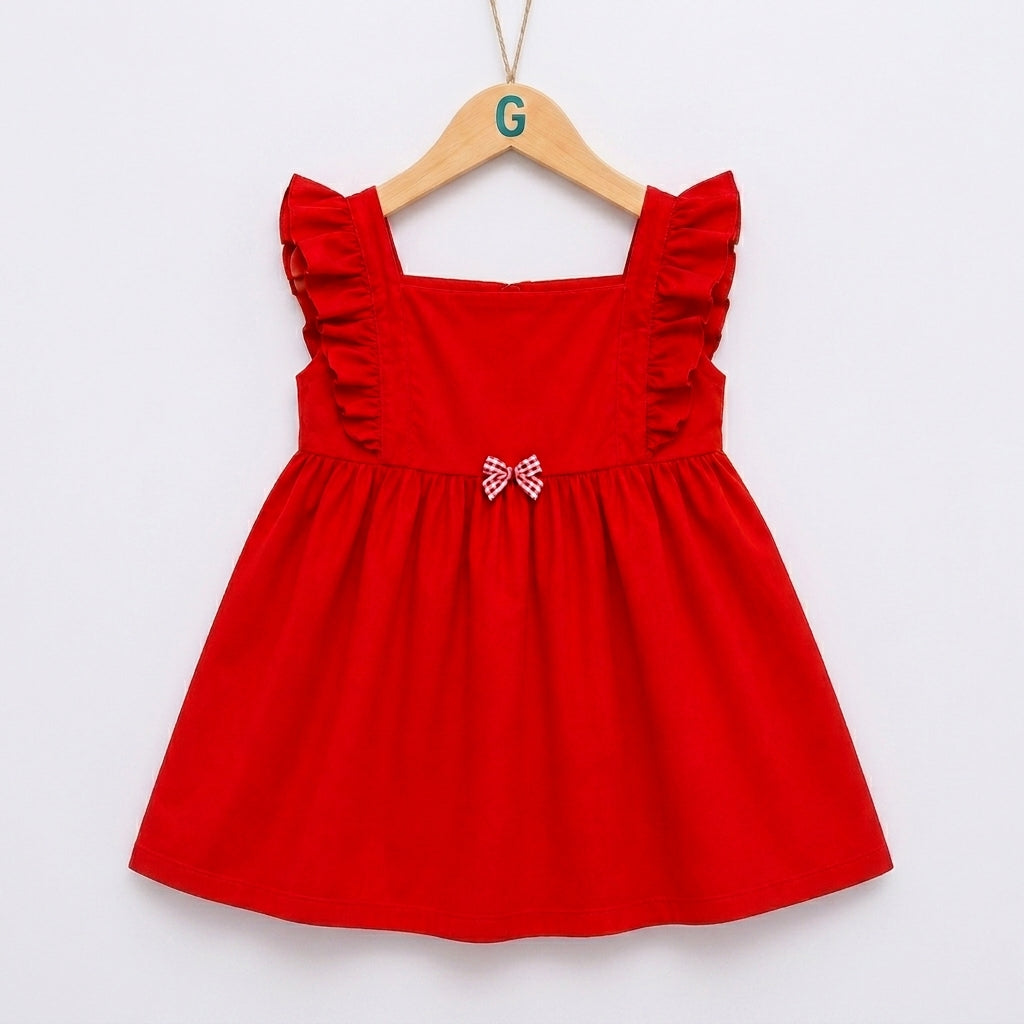 28067 - Dress Red Frill Sleeves With Bow