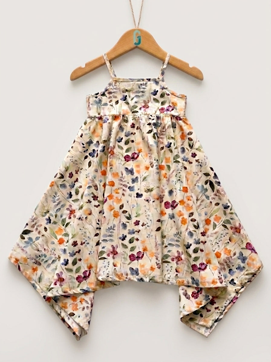 28205 - Dress Beige Floral Butterfly Style
