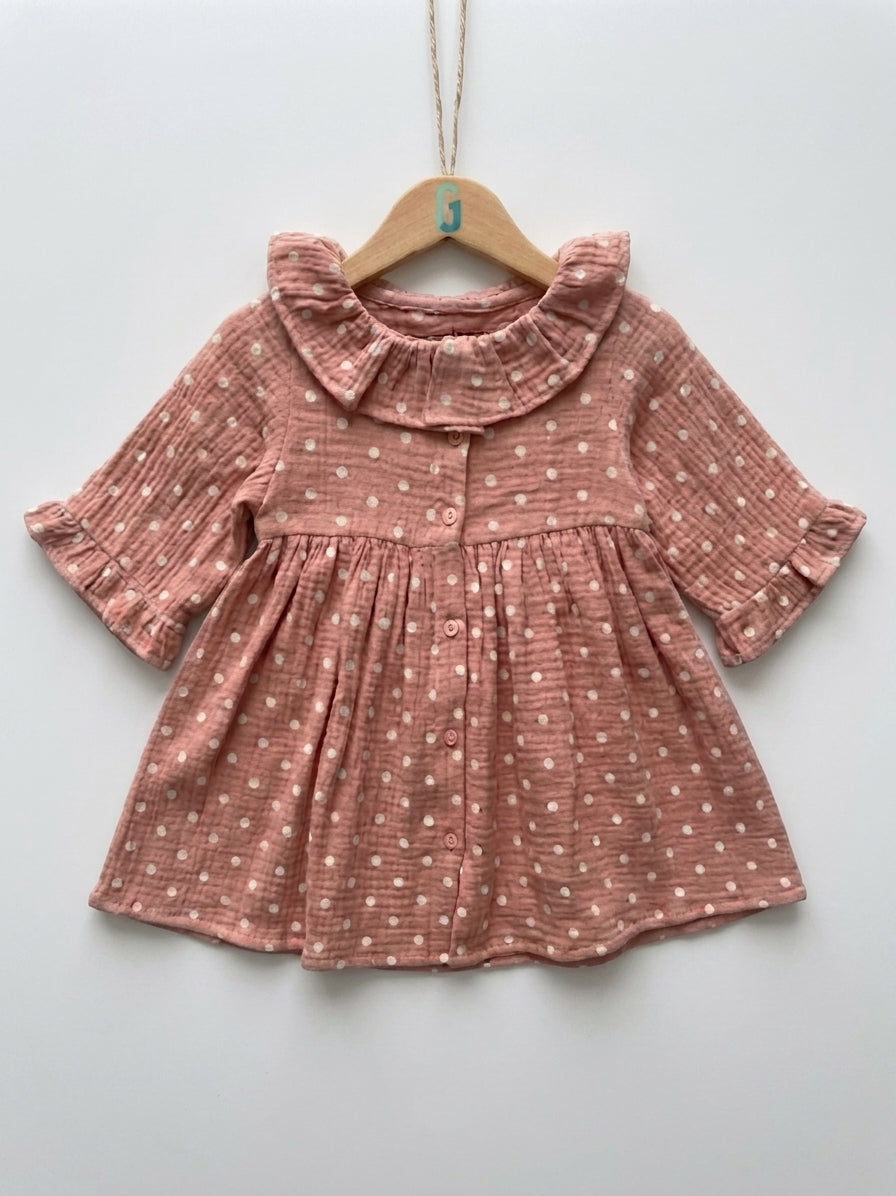 28106 - Dress Knit Frill Collar Pink Printed