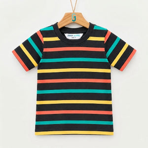 28031 - Crewneck Stripes Black With Multi Colour Stripes