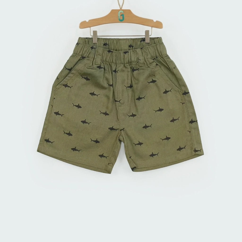 Short green  Twill - Black Fish Printed-28052