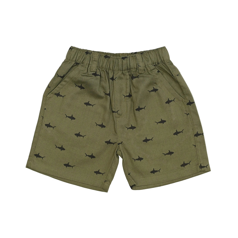 Short green  Twill - Black Fish Printed-28052